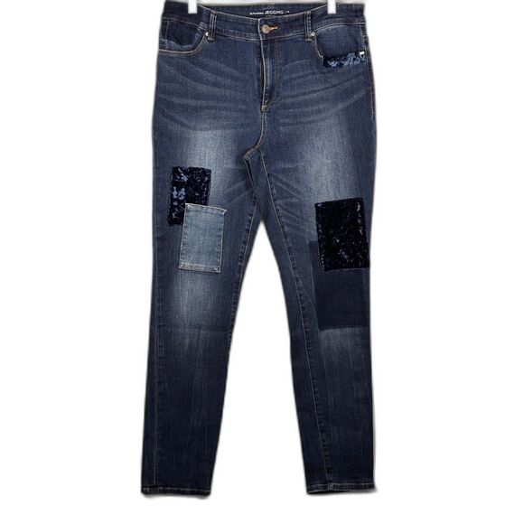 Chico's Denim - Chico's Platinum Velveteen Patch Jeggings-Slim Leg Patchwork Denim 1R